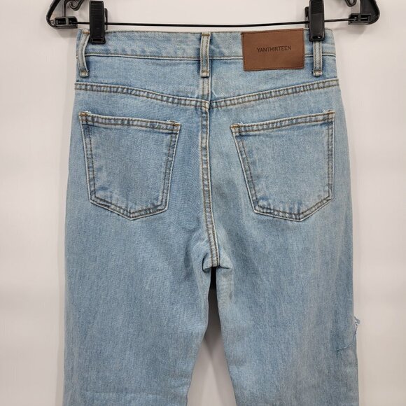 Yan13 Women Blue 100% Cotton 9" High Rise Destroyed Frayed Hem Jeans Size 26 - Picture 6 of 13